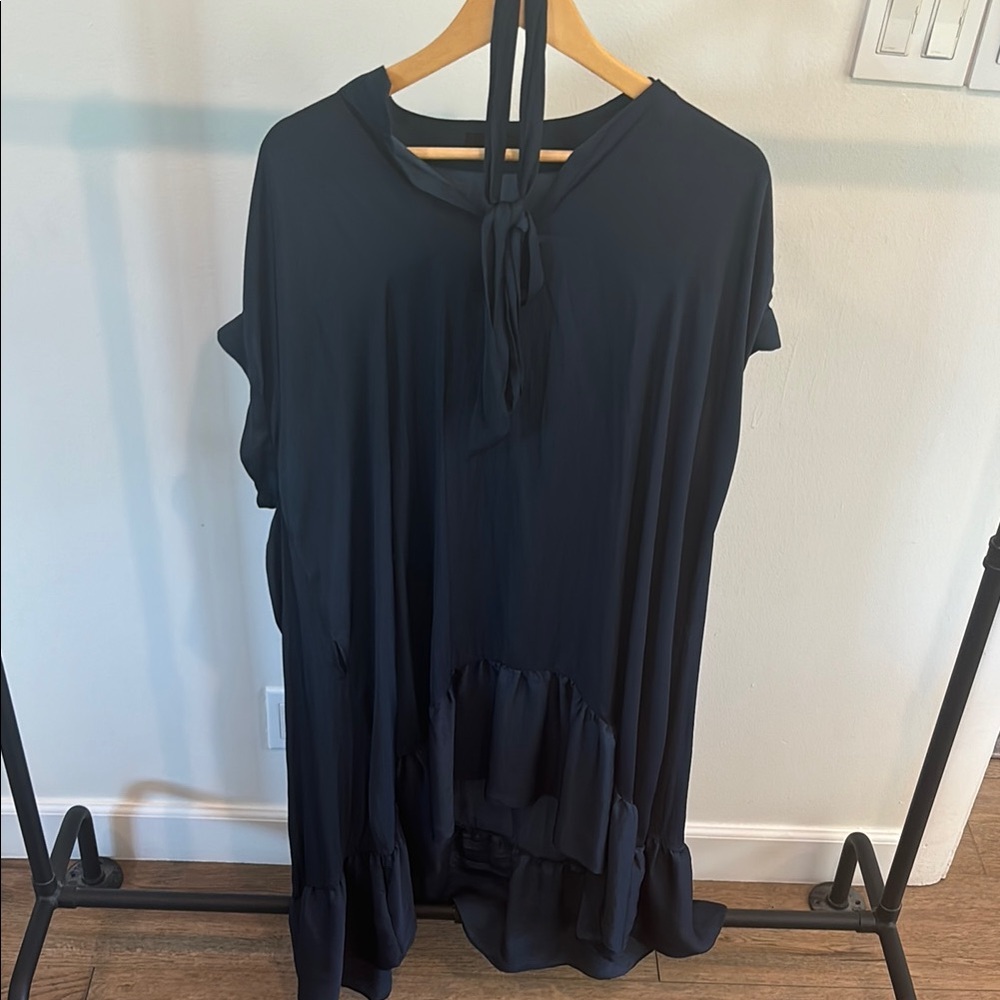 Black Tiered Tunic Dress with Tie Front